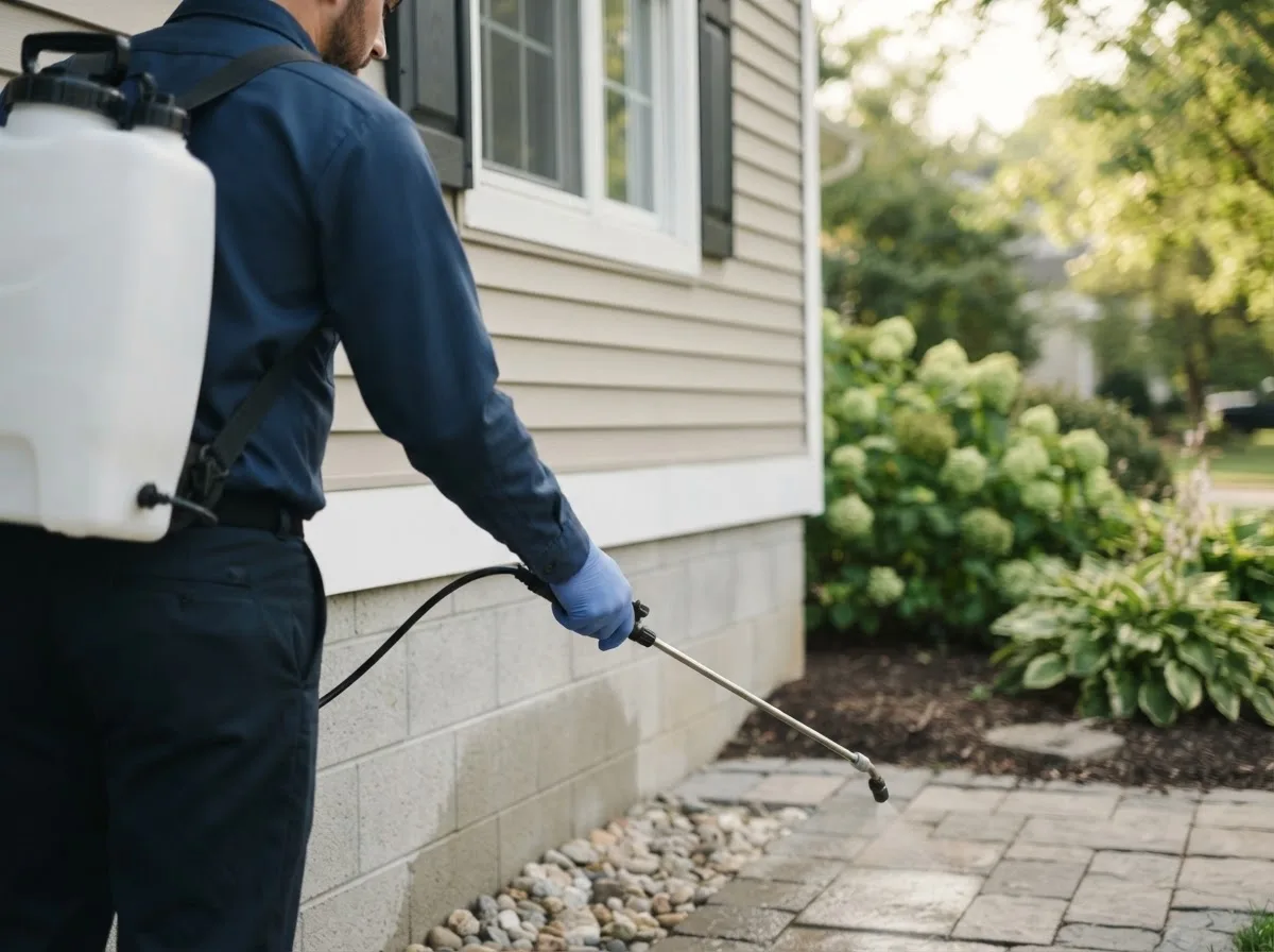 Pest control technician inspecting a home in Stevensburg, VA